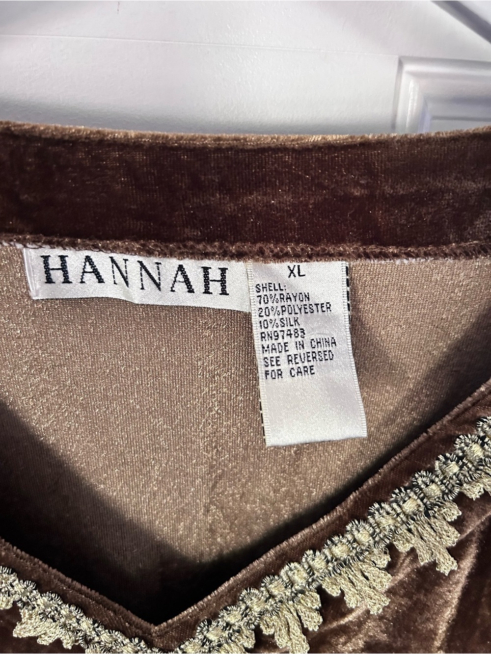 Hannah Brown Velvet V-Neck Tunic with Gold Trim - Picture 2 of 3